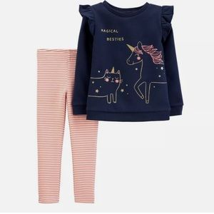 2-pc Baby Girl Carter's Unicorn Fleece Top Striped